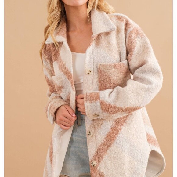 Oversized Teddy Marbled Button Up Coat Jacket - Picture 3 of 10